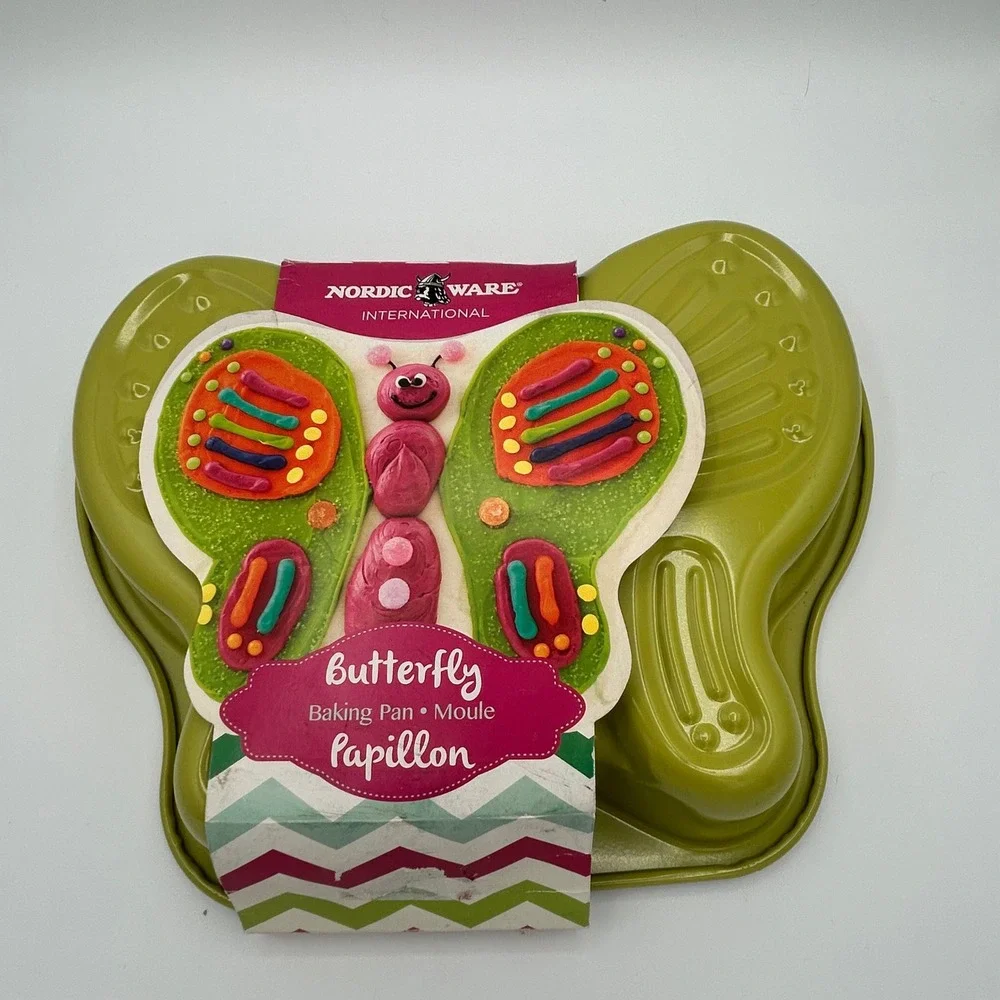 Nordic‎ Ware Butterfly Baking Pan Green Nonstick Steel 8 Cup Cake Mold Papillon